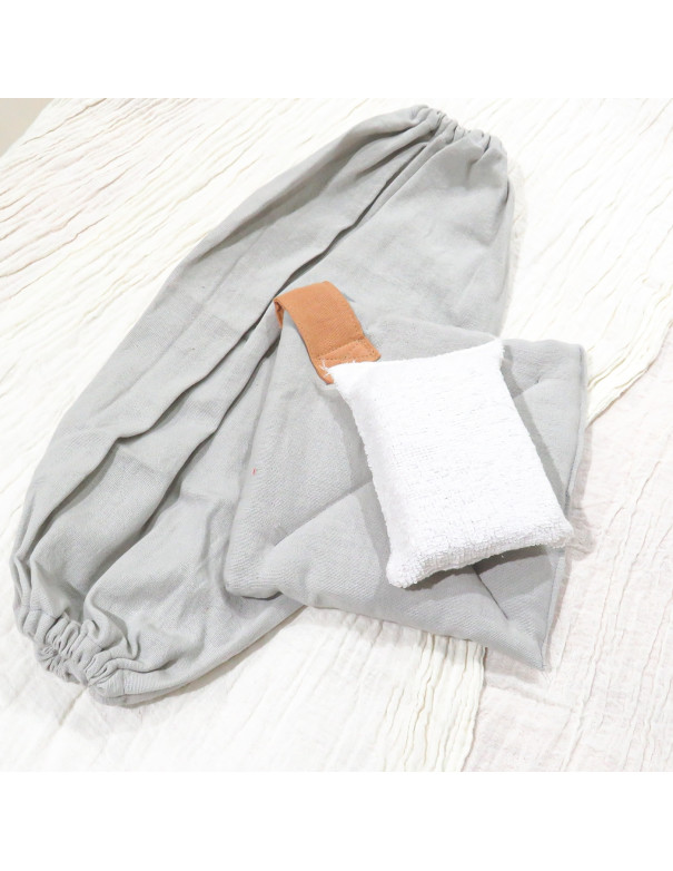 Set Cocina Guarda Bolsa + Agarradera + Esponja (Gris Perla) - Deco Por Mayor