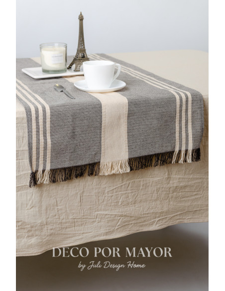 Camino de Mesa Rústico Delfina Natural con Negro - Deco Por Mayor