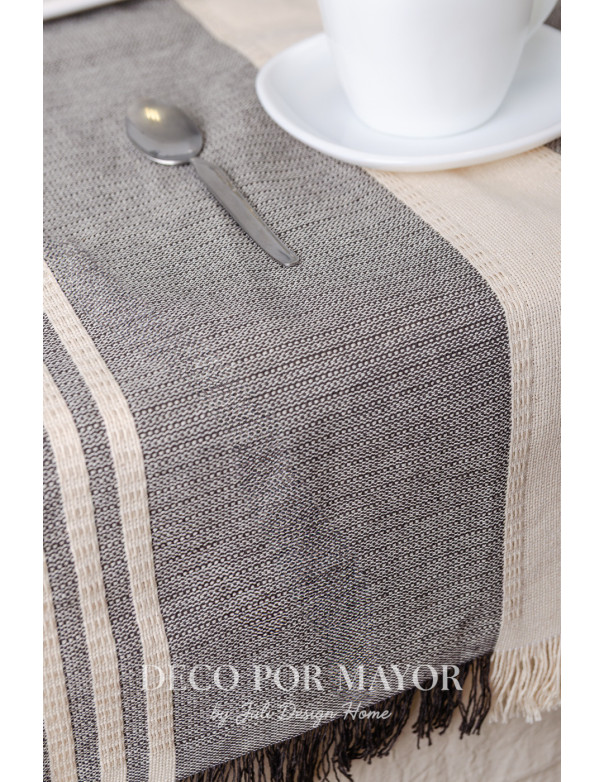 Camino de Mesa Rústico Delfina Natural con Negro - Deco Por Mayor