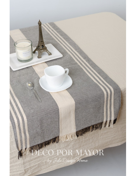 Camino de Mesa Rústico Delfina Natural con Negro - Deco Por Mayor