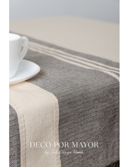 Camino de Mesa Rústico Delfina Natural con Negro - Deco Por Mayor