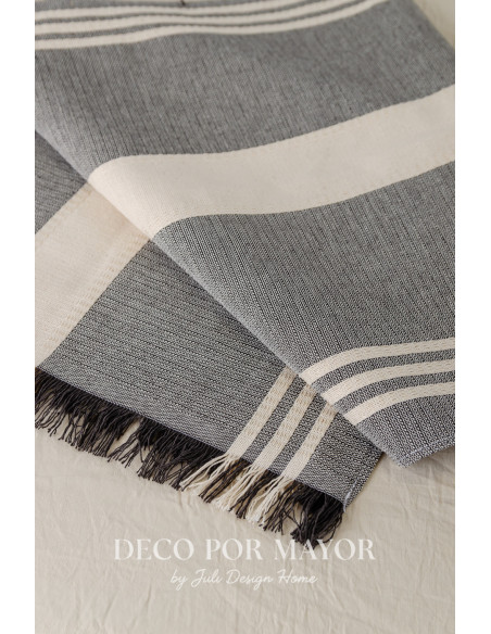 Camino de Mesa Rústico Delfina Natural con Negro - Deco Por Mayor