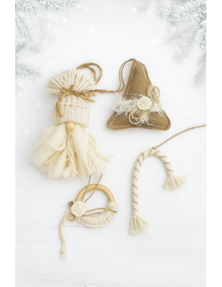 Set x4 Adornos Navidad (Natural - Arpillera) - Deco Por Mayor