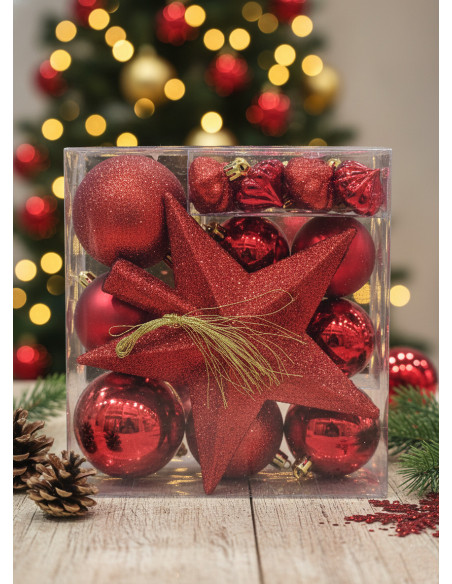 Set Adornos Navidad Rojo (18 piezas) - Deco Por Mayor