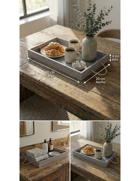 Bandeja Con Manija (Gris) - Deco Por Mayor