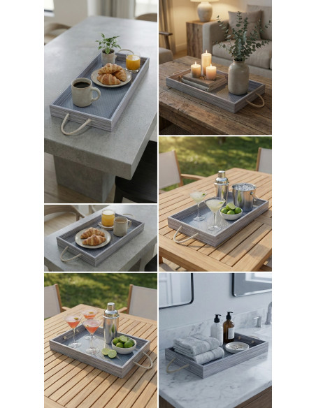 Bandeja Con Manija (Gris) - Deco Por Mayor