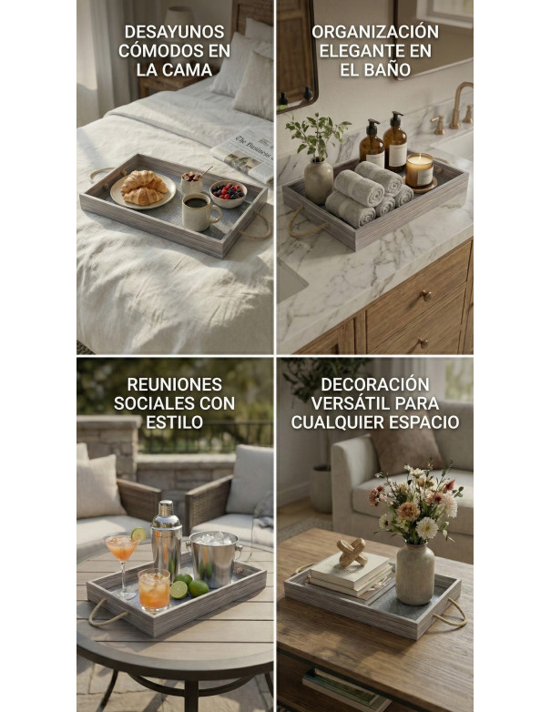 Bandeja Con Manija (Gris) - Deco Por Mayor