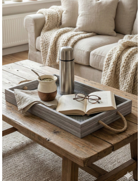 Bandeja Con Manija (Gris) - Deco Por Mayor