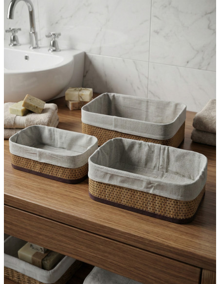 Set x 3 Canastos de Bamboo Rectangular - Deco Por Mayor