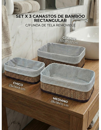 Set x 3 Canastos de Bamboo Rectangular - Deco Por Mayor 2