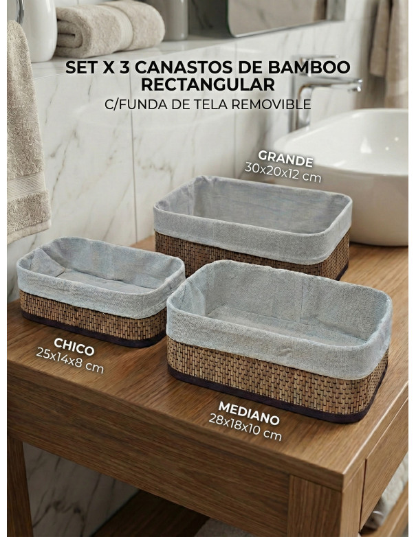 Set x 3 Canastos de Bamboo Rectangular - Deco Por Mayor